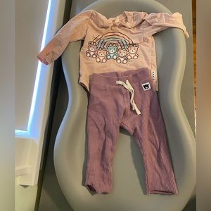 Huxbaby rainbow bears top and dust plum ribbed leggings